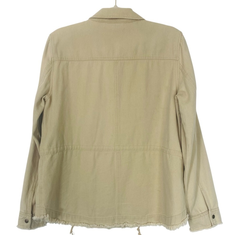 Khaki Denim Military Utility Jacket with Southwestern Beaded Details Women’s M - Picture 2 of 11